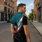 Personalised Aotearoa Lawn Bowls Zipper Polo Shirt Maori and Silver Fern Sporty Style Teal Color - Aussie Hoodie