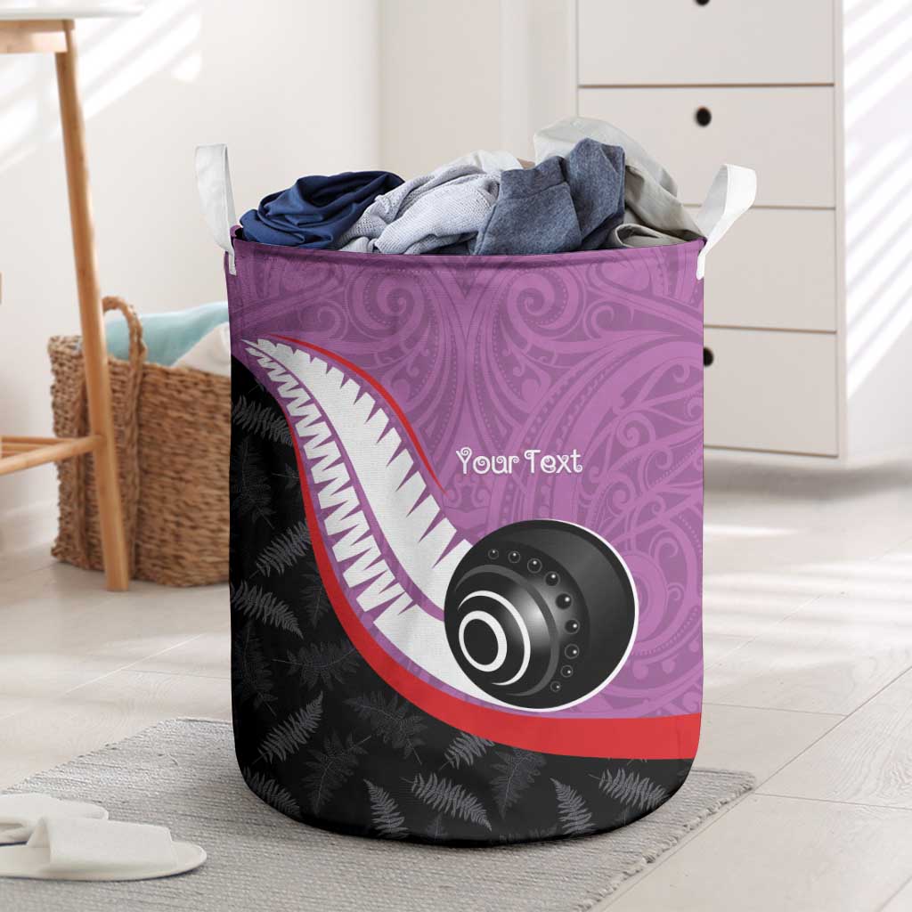 Personalised Aotearoa Lawn Bowls Laundry Basket Maori and Silver Fern Sporty Style Pink Color - Aussie Hoodie