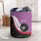 Personalised Aotearoa Lawn Bowls Laundry Basket Maori and Silver Fern Sporty Style Pink Color - Aussie Hoodie