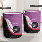 Personalised Aotearoa Lawn Bowls Laundry Basket Maori and Silver Fern Sporty Style Pink Color - Aussie Hoodie
