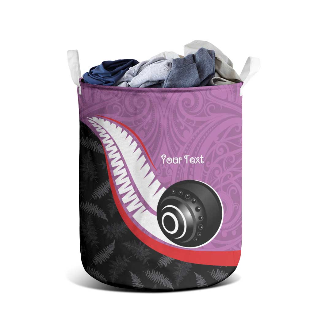 Personalised Aotearoa Lawn Bowls Laundry Basket Maori and Silver Fern Sporty Style Pink Color - Aussie Hoodie