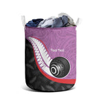 Personalised Aotearoa Lawn Bowls Laundry Basket Maori and Silver Fern Sporty Style Pink Color - Aussie Hoodie