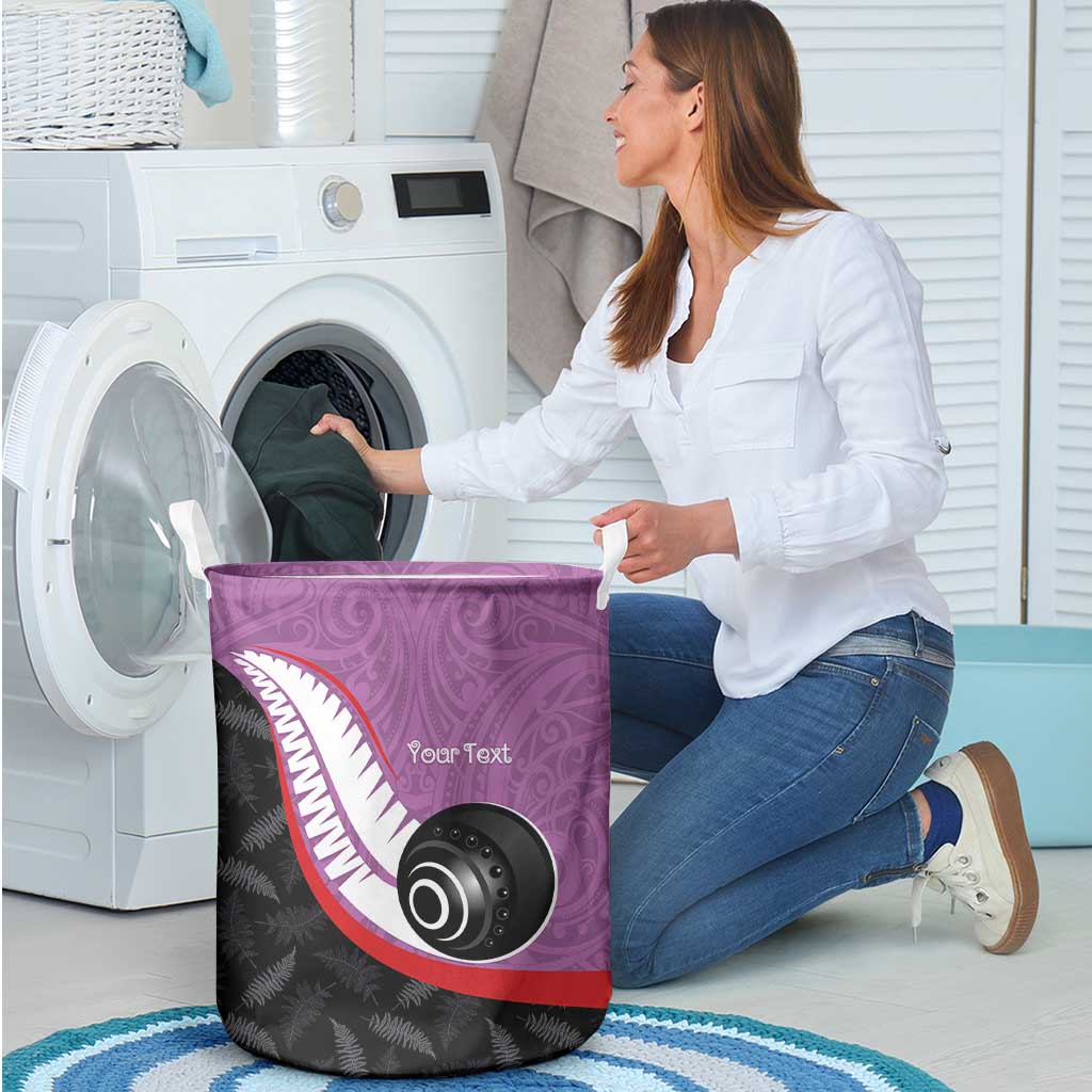 Personalised Aotearoa Lawn Bowls Laundry Basket Maori and Silver Fern Sporty Style Pink Color - Aussie Hoodie
