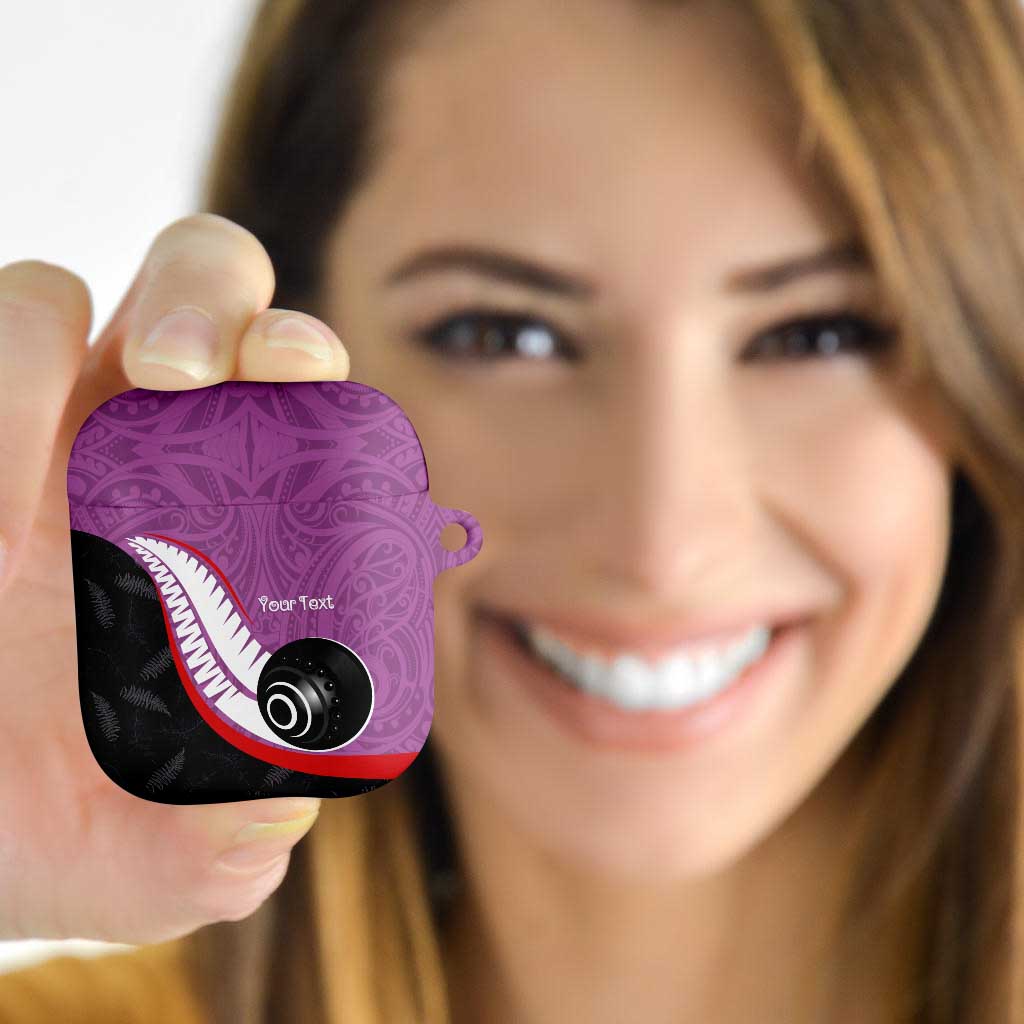 Personalised Aotearoa Lawn Bowls AirPods Case Maori and Silver Fern Sporty Style Pink Color - Aussie Hoodie
