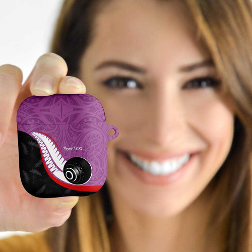 Personalised Aotearoa Lawn Bowls AirPods Case Maori and Silver Fern Sporty Style Pink Color - Aussie Hoodie