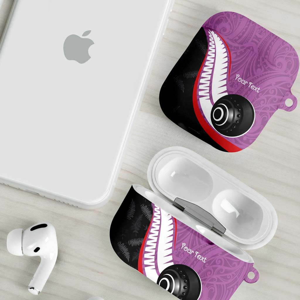Personalised Aotearoa Lawn Bowls AirPods Case Maori and Silver Fern Sporty Style Pink Color - Aussie Hoodie