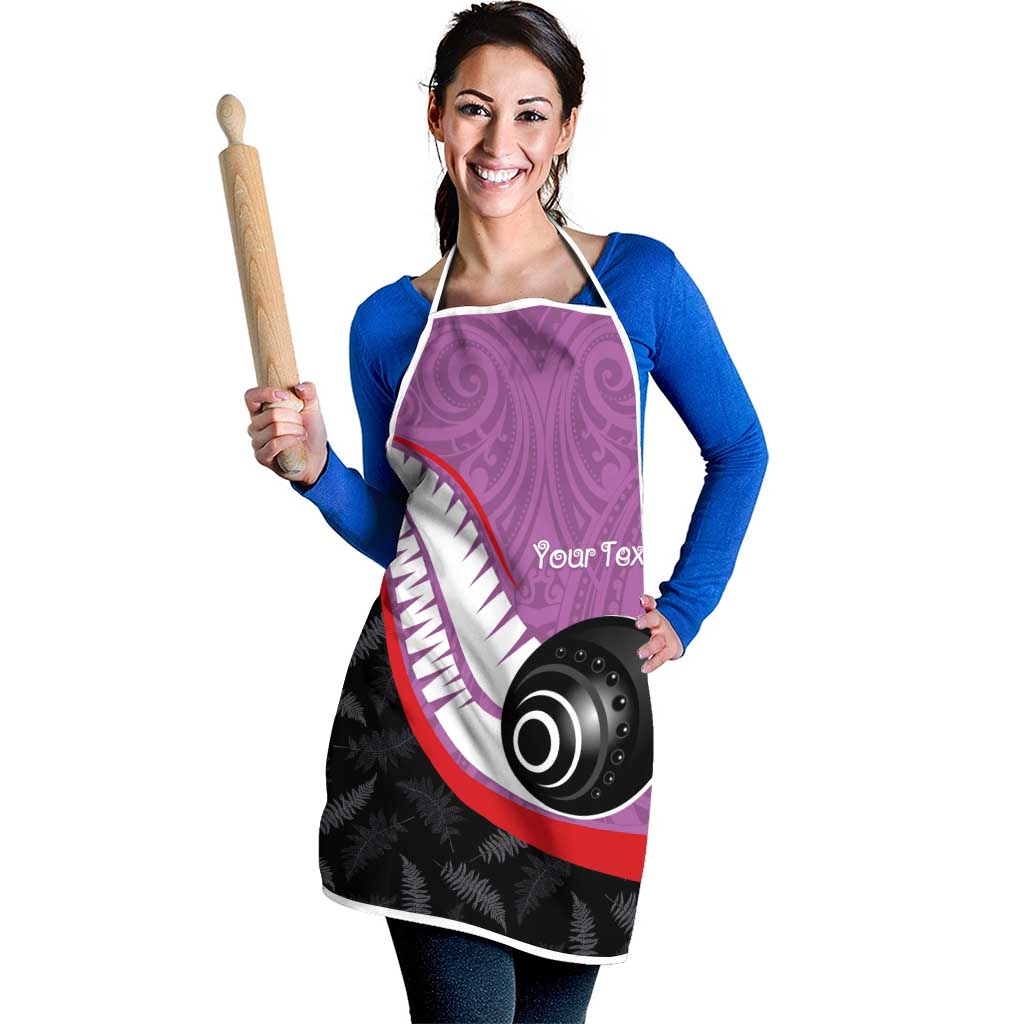 Personalised Aotearoa Lawn Bowls Apron Maori and Silver Fern Sporty Style Pink Color - Aussie Hoodie