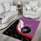 Personalised Aotearoa Lawn Bowls Area Rug Maori and Silver Fern Sporty Style Pink Color - Aussie Hoodie