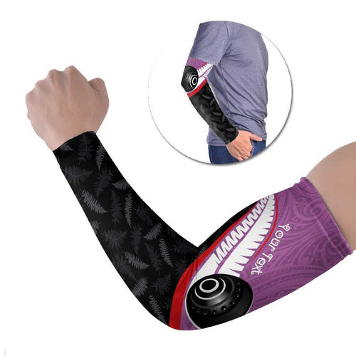 Personalised Aotearoa Lawn Bowls Arm Sleeves Maori and Silver Fern Sporty Style Pink Color - Aussie Hoodie