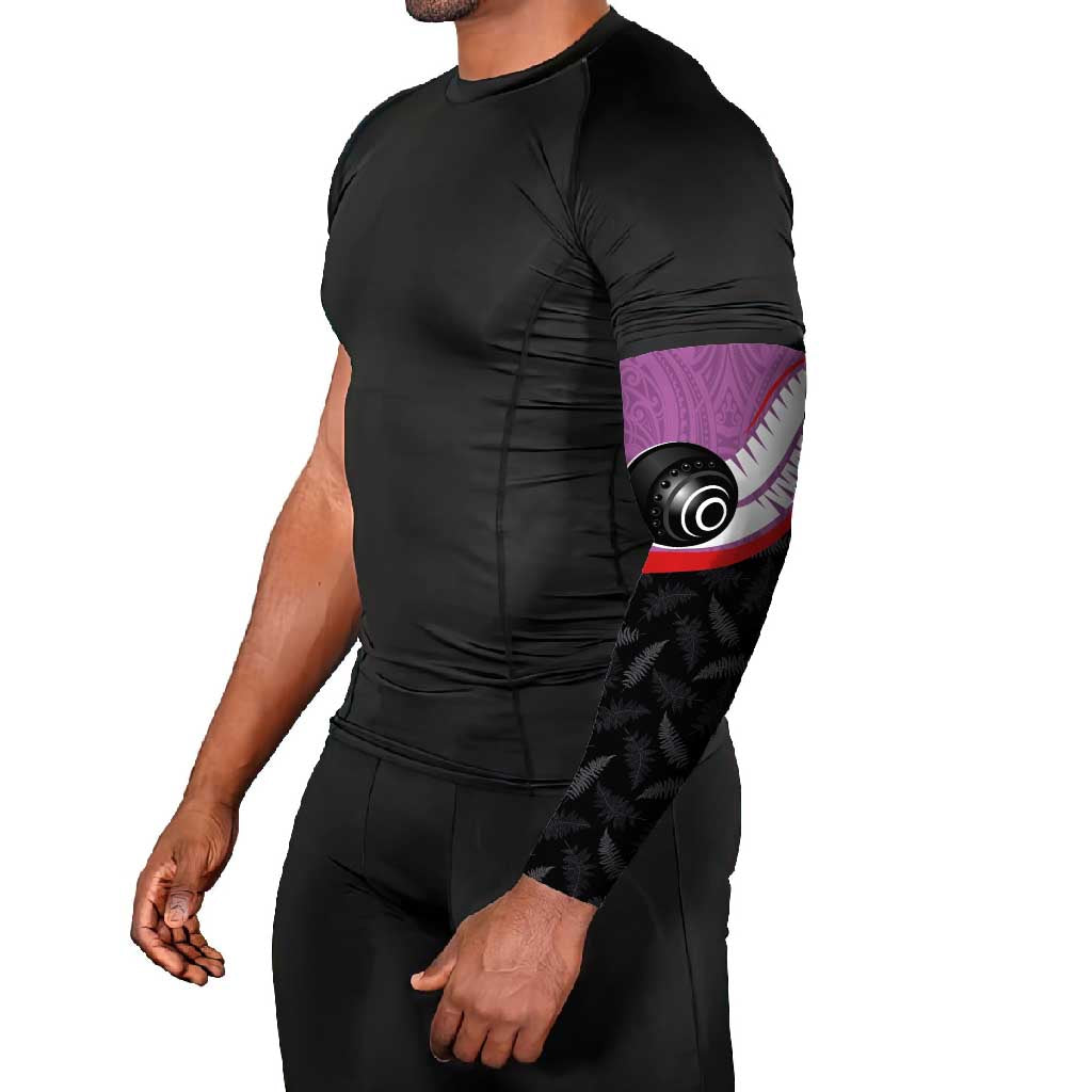 Personalised Aotearoa Lawn Bowls Arm Sleeves Maori and Silver Fern Sporty Style Pink Color - Aussie Hoodie