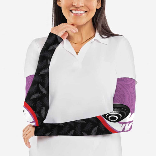 Personalised Aotearoa Lawn Bowls Arm Sleeves Maori and Silver Fern Sporty Style Pink Color - Aussie Hoodie