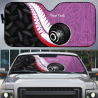 Personalised Aotearoa Lawn Bowls Auto Sun Shade Maori and Silver Fern Sporty Style Pink Color - Aussie Hoodie