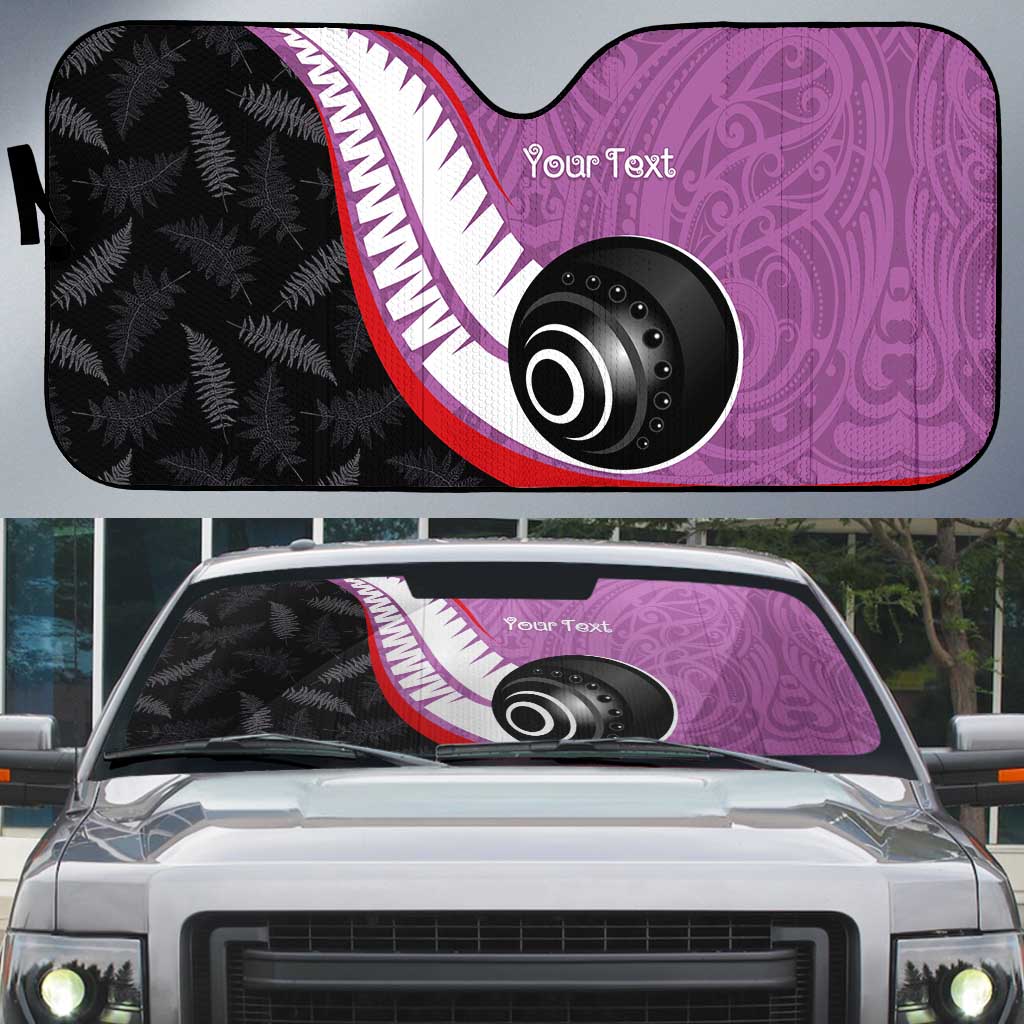Personalised Aotearoa Lawn Bowls Auto Sun Shade Maori and Silver Fern Sporty Style Pink Color - Aussie Hoodie