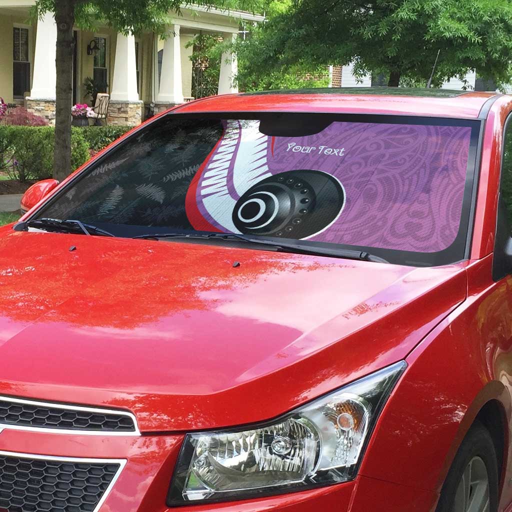 Personalised Aotearoa Lawn Bowls Auto Sun Shade Maori and Silver Fern Sporty Style Pink Color - Aussie Hoodie