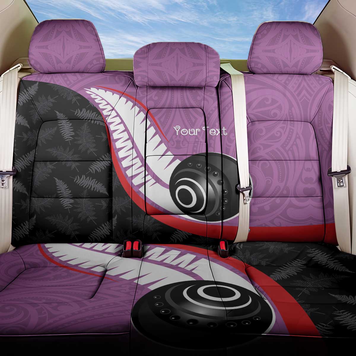 Personalised Aotearoa Lawn Bowls Back Car Seat Cover Maori and Silver Fern Sporty Style Pink Color - Aussie Hoodie