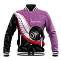 Personalised Aotearoa Lawn Bowls Baseball Jacket Maori and Silver Fern Sporty Style Pink Color - Aussie Hoodie