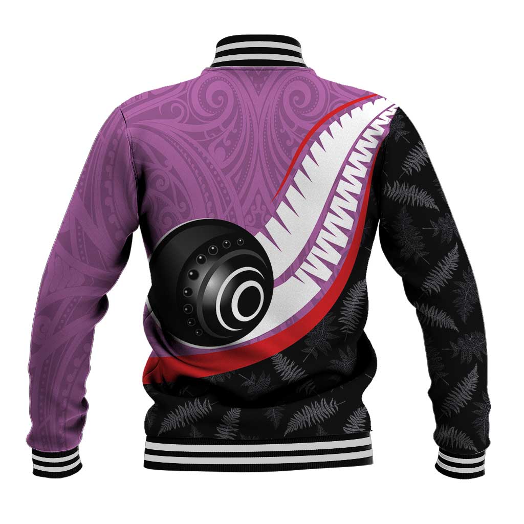 Personalised Aotearoa Lawn Bowls Baseball Jacket Maori and Silver Fern Sporty Style Pink Color - Aussie Hoodie