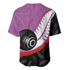 Personalised Aotearoa Lawn Bowls Baseball Jersey Maori and Silver Fern Sporty Style Pink Color - Aussie Hoodie