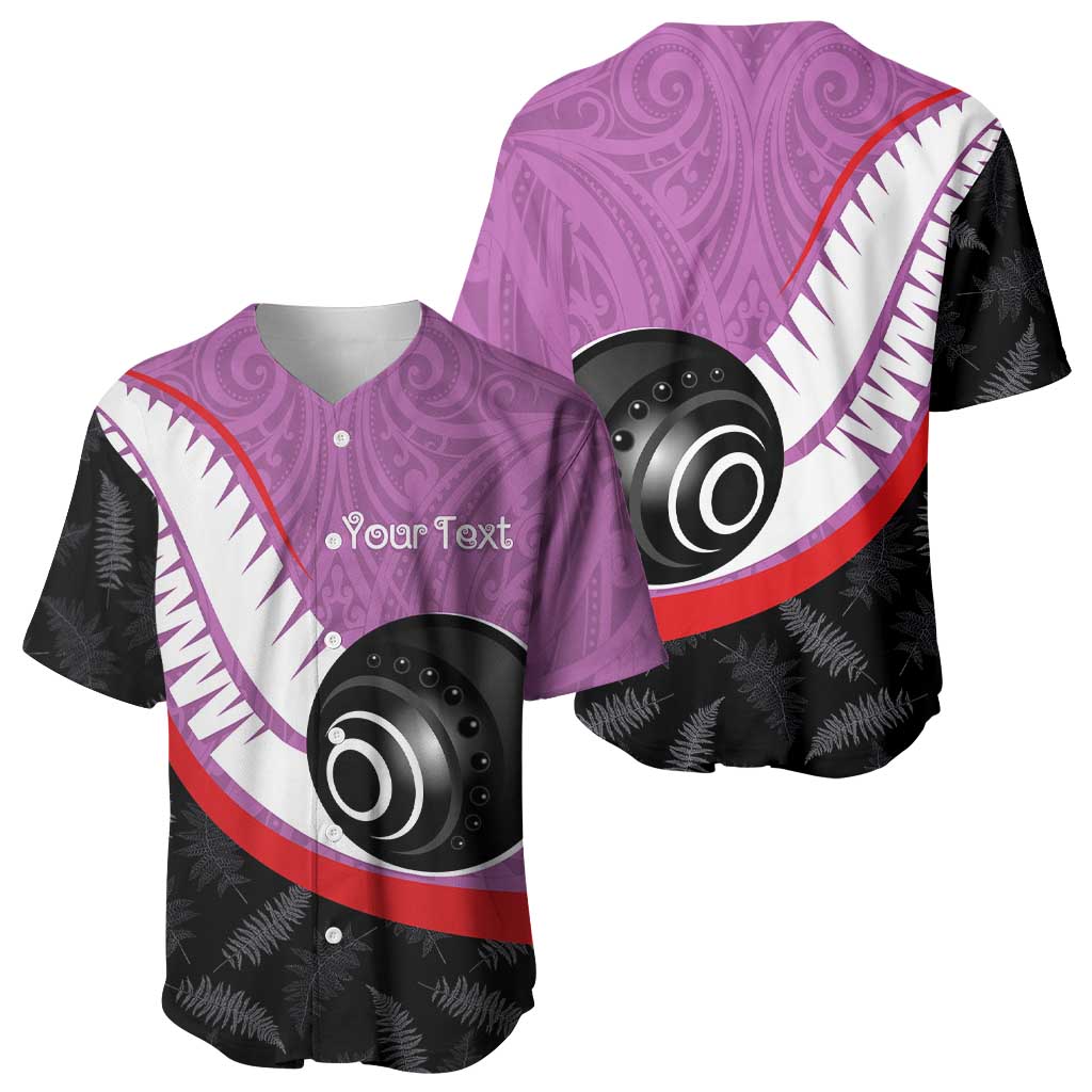 Personalised Aotearoa Lawn Bowls Baseball Jersey Maori and Silver Fern Sporty Style Pink Color - Aussie Hoodie