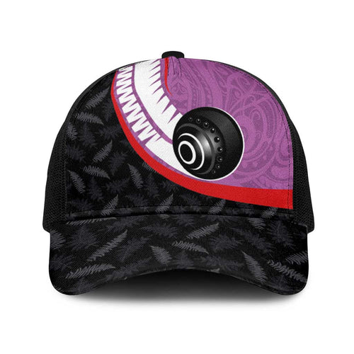 Aotearoa Lawn Bowls Baseball Net Cap Maori and Silver Fern Sporty Style Pink Color - Aussie Hoodie