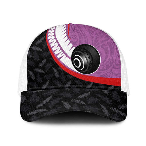 Aotearoa Lawn Bowls Baseball Net Cap Maori and Silver Fern Sporty Style Pink Color - Aussie Hoodie