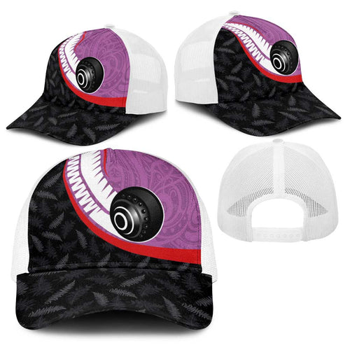 Aotearoa Lawn Bowls Baseball Net Cap Maori and Silver Fern Sporty Style Pink Color - Aussie Hoodie