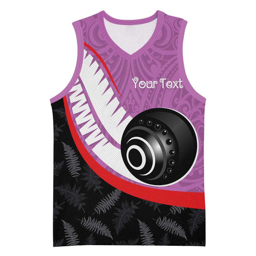 Personalised Aotearoa Lawn Bowls Basketball Jersey Maori and Silver Fern Sporty Style Pink Color - Aussie Hoodie