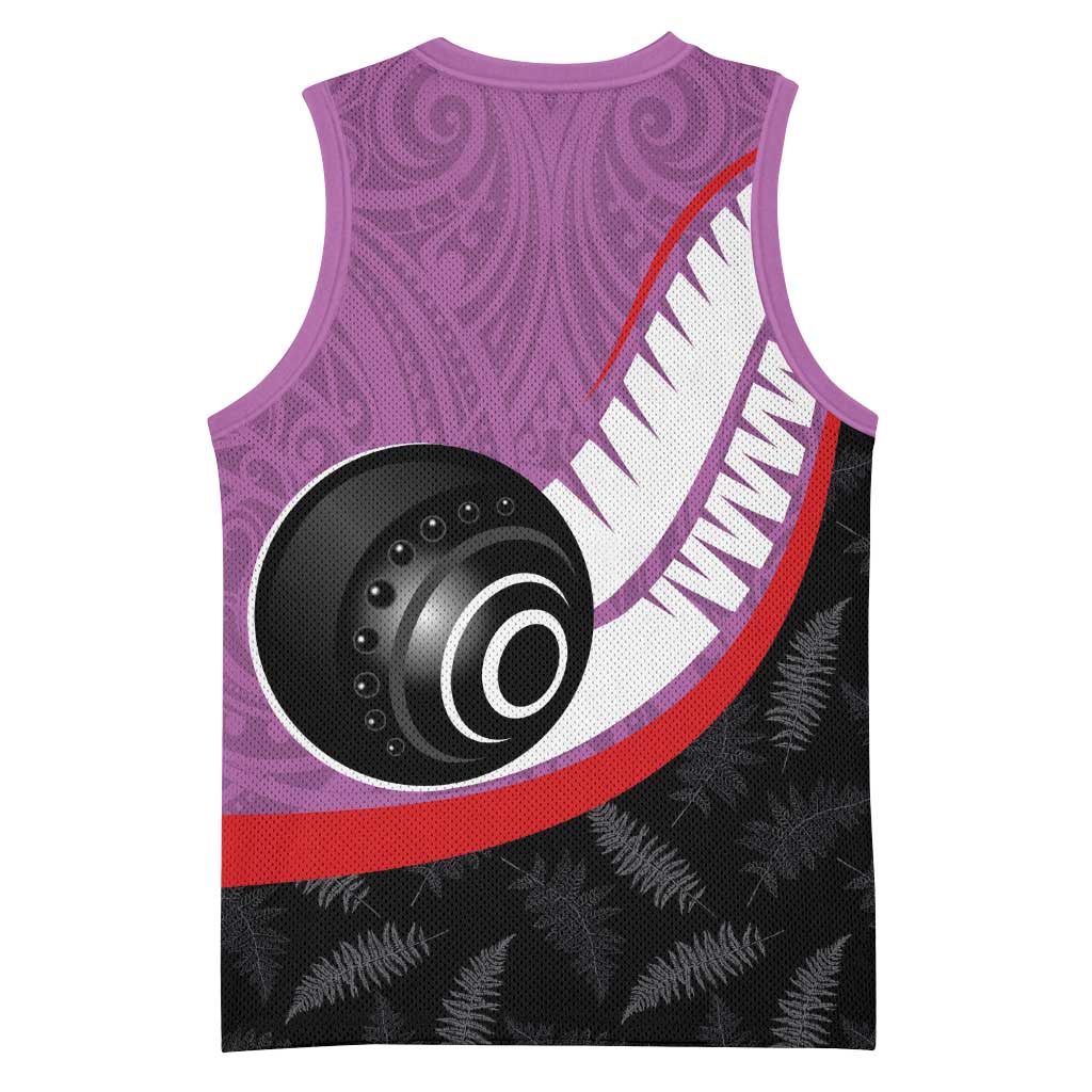Personalised Aotearoa Lawn Bowls Basketball Jersey Maori and Silver Fern Sporty Style Pink Color - Aussie Hoodie
