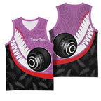 Personalised Aotearoa Lawn Bowls Basketball Jersey Maori and Silver Fern Sporty Style Pink Color - Aussie Hoodie