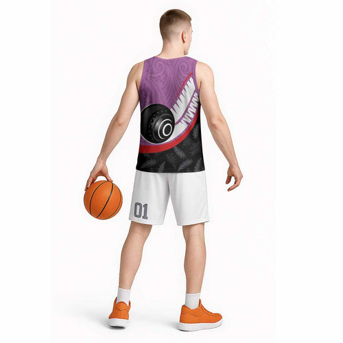 Personalised Aotearoa Lawn Bowls Basketball Jersey Maori and Silver Fern Sporty Style Pink Color - Aussie Hoodie