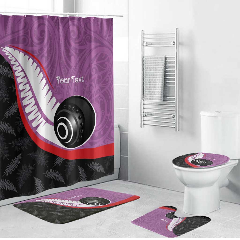 Personalised Aotearoa Lawn Bowls Bathroom Set Maori and Silver Fern Sporty Style Pink Color - Aussie Hoodie