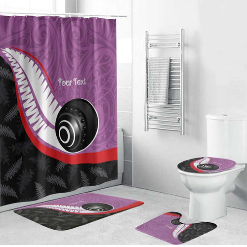 Personalised Aotearoa Lawn Bowls Bathroom Set Maori and Silver Fern Sporty Style Pink Color - Aussie Hoodie