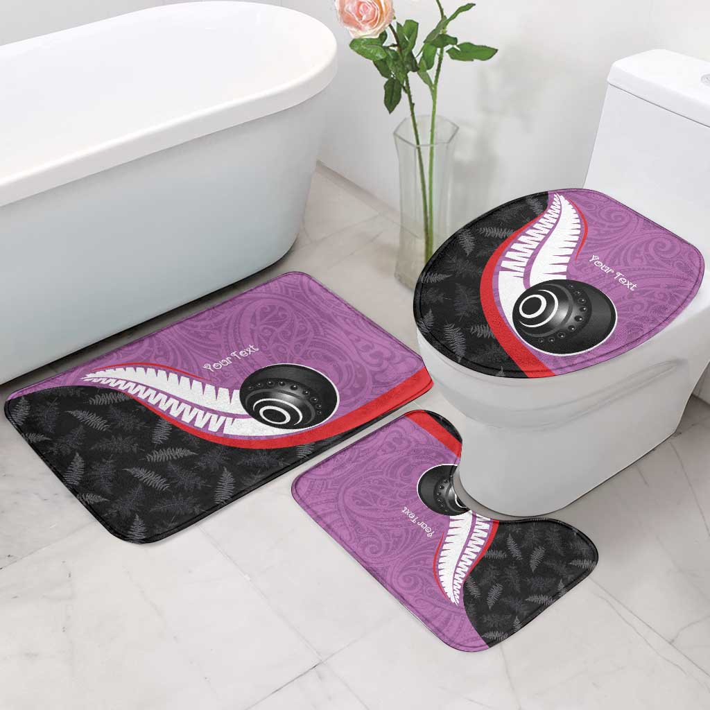 Personalised Aotearoa Lawn Bowls Bathroom Set Maori and Silver Fern Sporty Style Pink Color - Aussie Hoodie