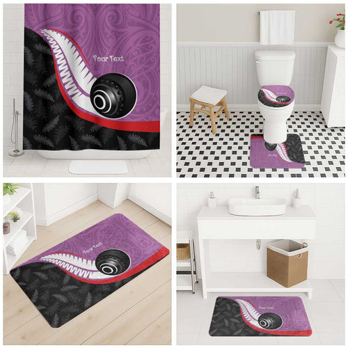 Personalised Aotearoa Lawn Bowls Bathroom Set Maori and Silver Fern Sporty Style Pink Color - Aussie Hoodie