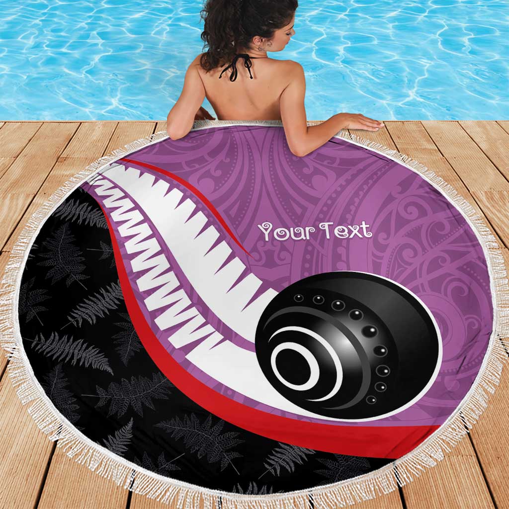 Personalised Aotearoa Lawn Bowls Beach Blanket Maori and Silver Fern Sporty Style Pink Color - Aussie Hoodie