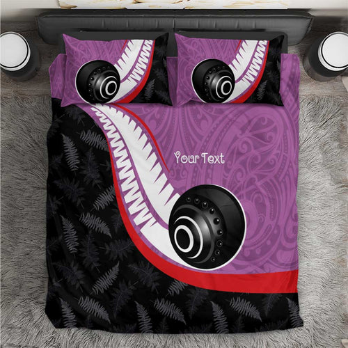Personalised Aotearoa Lawn Bowls Bedding Set Maori and Silver Fern Sporty Style Pink Color - Aussie Hoodie