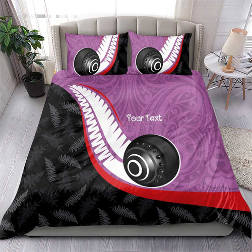 Personalised Aotearoa Lawn Bowls Bedding Set Maori and Silver Fern Sporty Style Pink Color - Aussie Hoodie