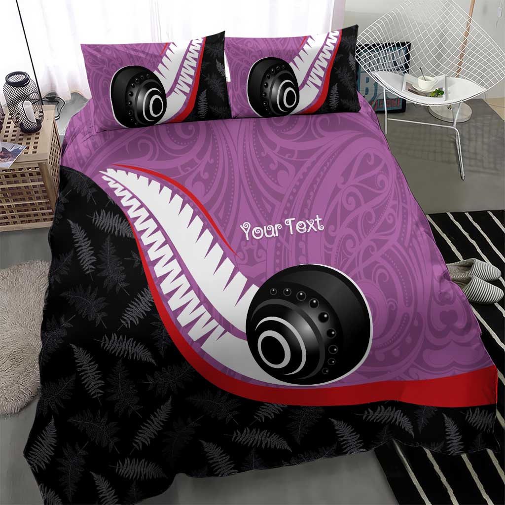 Personalised Aotearoa Lawn Bowls Bedding Set Maori and Silver Fern Sporty Style Pink Color - Aussie Hoodie