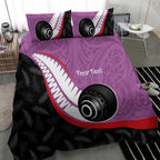 Personalised Aotearoa Lawn Bowls Bedding Set Maori and Silver Fern Sporty Style Pink Color - Aussie Hoodie