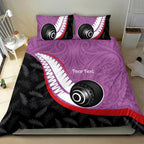 Personalised Aotearoa Lawn Bowls Bedding Set Maori and Silver Fern Sporty Style Pink Color - Aussie Hoodie