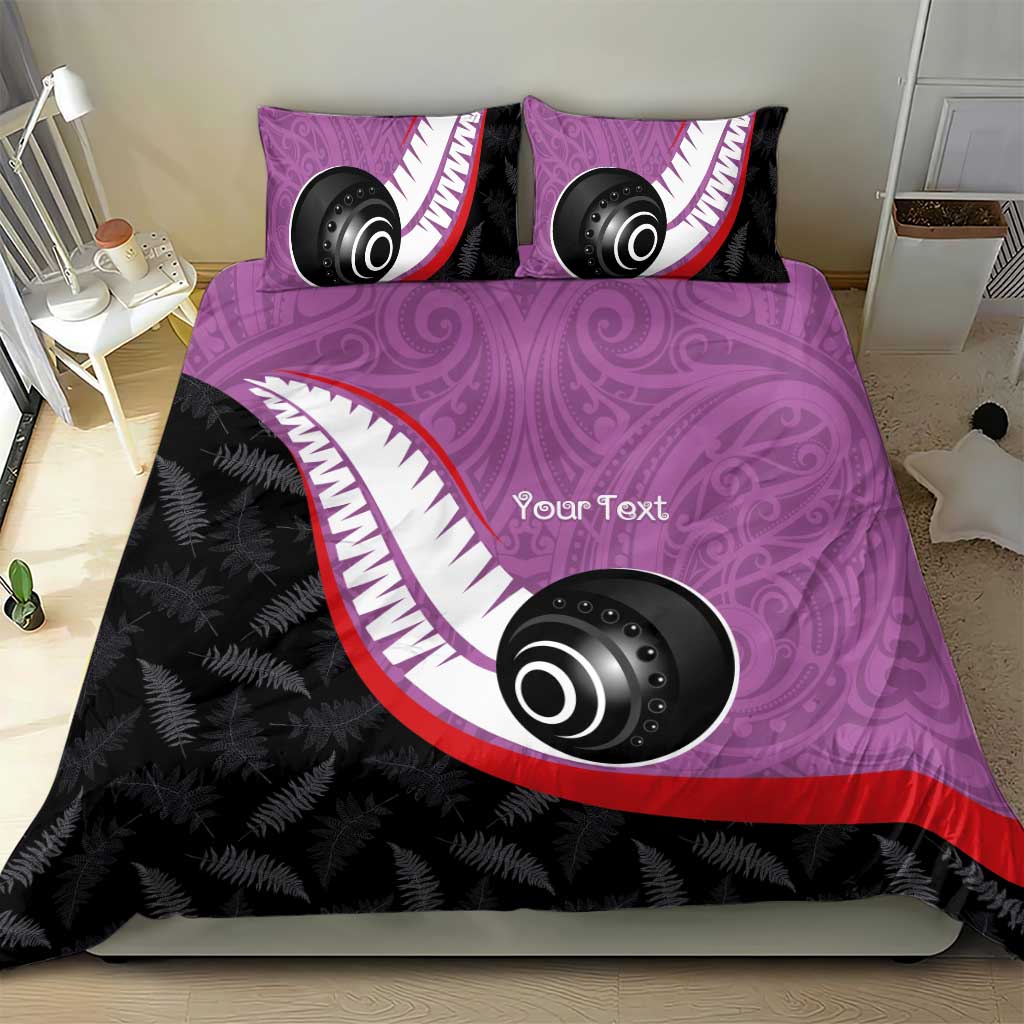 Personalised Aotearoa Lawn Bowls Bedding Set Maori and Silver Fern Sporty Style Pink Color - Aussie Hoodie