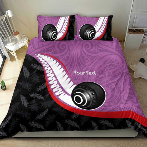 Personalised Aotearoa Lawn Bowls Bedding Set Maori and Silver Fern Sporty Style Pink Color - Aussie Hoodie