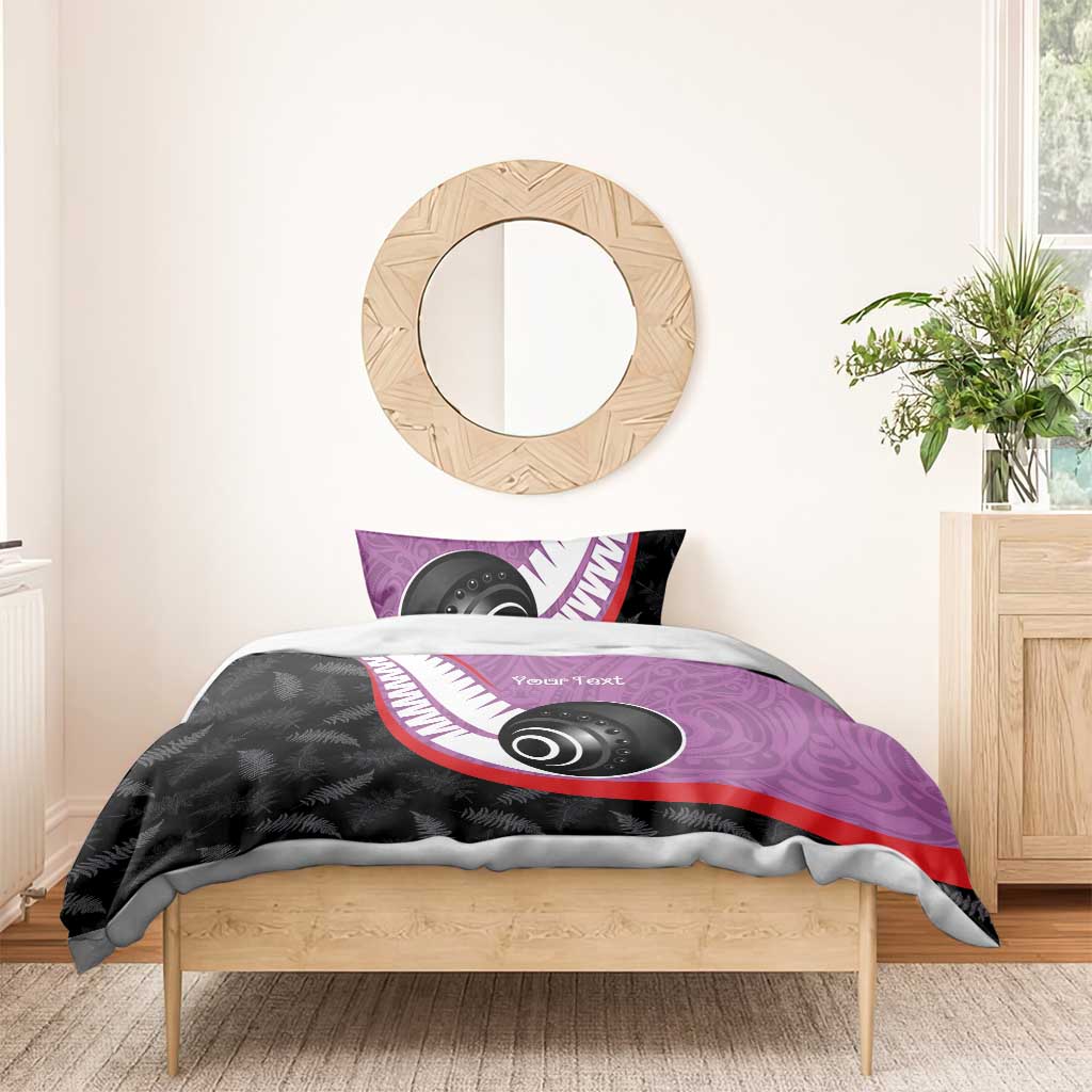 Personalised Aotearoa Lawn Bowls Bedding Set Maori and Silver Fern Sporty Style Pink Color - Aussie Hoodie