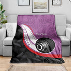 Personalised Aotearoa Lawn Bowls Blanket Maori and Silver Fern Sporty Style Pink Color - Aussie Hoodie