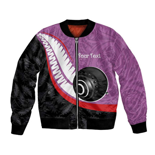 Personalised Aotearoa Lawn Bowls Bomber Jacket Maori and Silver Fern Sporty Style Pink Color - Aussie Hoodie