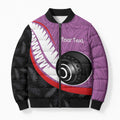 Personalised Aotearoa Lawn Bowls Bomber Puffer Jacket Maori and Silver Fern Sporty Style Pink Color - Aussie Hoodie