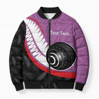 Personalised Aotearoa Lawn Bowls Bomber Puffer Jacket Maori and Silver Fern Sporty Style Pink Color - Aussie Hoodie