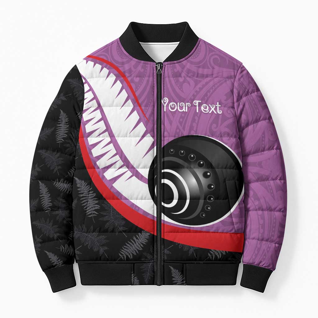 Personalised Aotearoa Lawn Bowls Bomber Puffer Jacket Maori and Silver Fern Sporty Style Pink Color - Aussie Hoodie