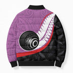 Personalised Aotearoa Lawn Bowls Bomber Puffer Jacket Maori and Silver Fern Sporty Style Pink Color - Aussie Hoodie