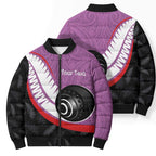 Personalised Aotearoa Lawn Bowls Bomber Puffer Jacket Maori and Silver Fern Sporty Style Pink Color - Aussie Hoodie